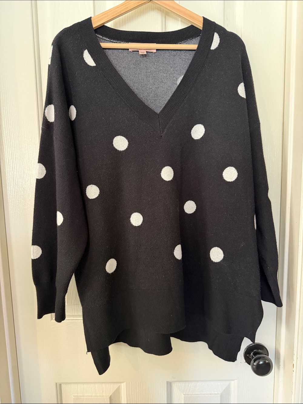 Philosophy Black V-Neck Sweater with White Polka Dots